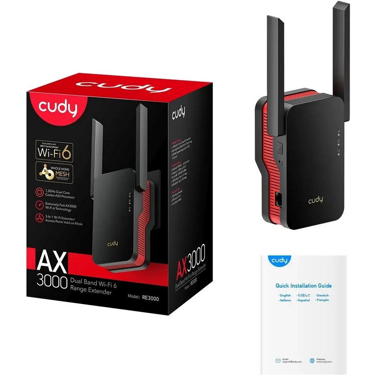 Повторитель беспроводного сигнала Cudy RE3000 AX3000 Wi-Fi черный