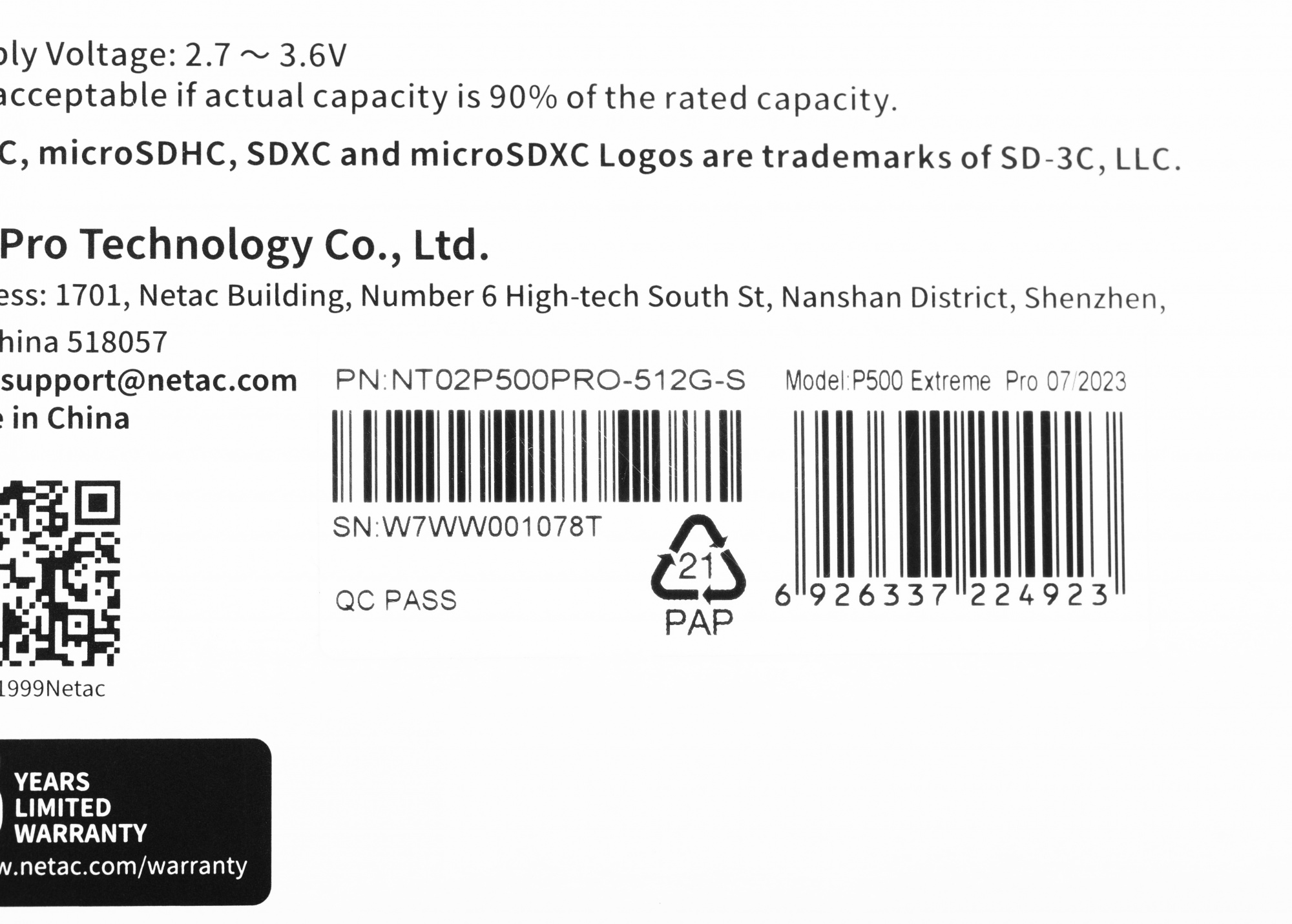 Флеш карта microSDXC 512GB Netac NT02P500PRO-512G-S P500 Extreme Pro