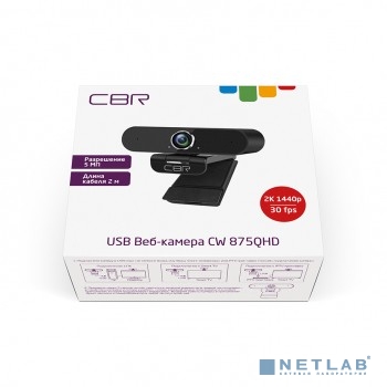 CBR CW 875QHD Black, Веб-камера с матрицей 5 МП, разрешение видео 2560х1440, USB 2.0, встроенный мик