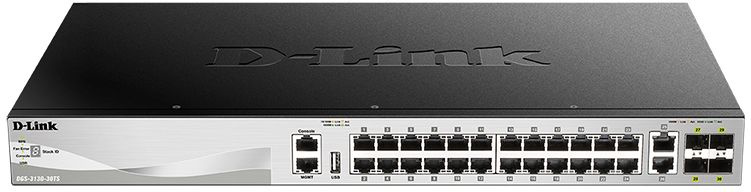 Коммутатор D-Link DGS-3130-30TS/B1A (L3) 24x1Гбит/с 2x10Гбит/с 4xКомбо(10GBase-T/SFP+) 4SFP+ управля