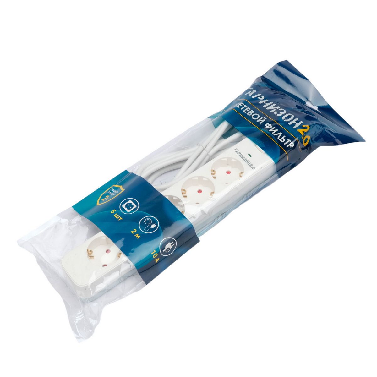 Гарнизон Сетевой фильтр 2.0  EPS-5-W-2  5р, 10А, 2м, ур.защиты 2+, белый, пакет (21442)