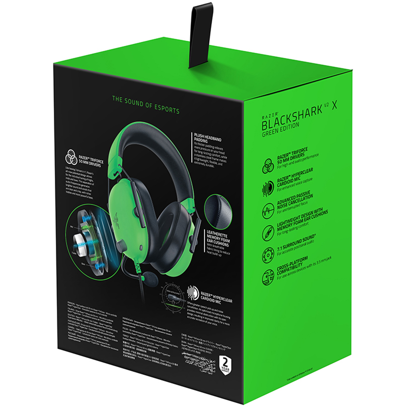 Наушники с микрофоном Razer Blackshark V2 X зеленый 1.3м мониторные оголовье (RZ04-03240600-R3M1)