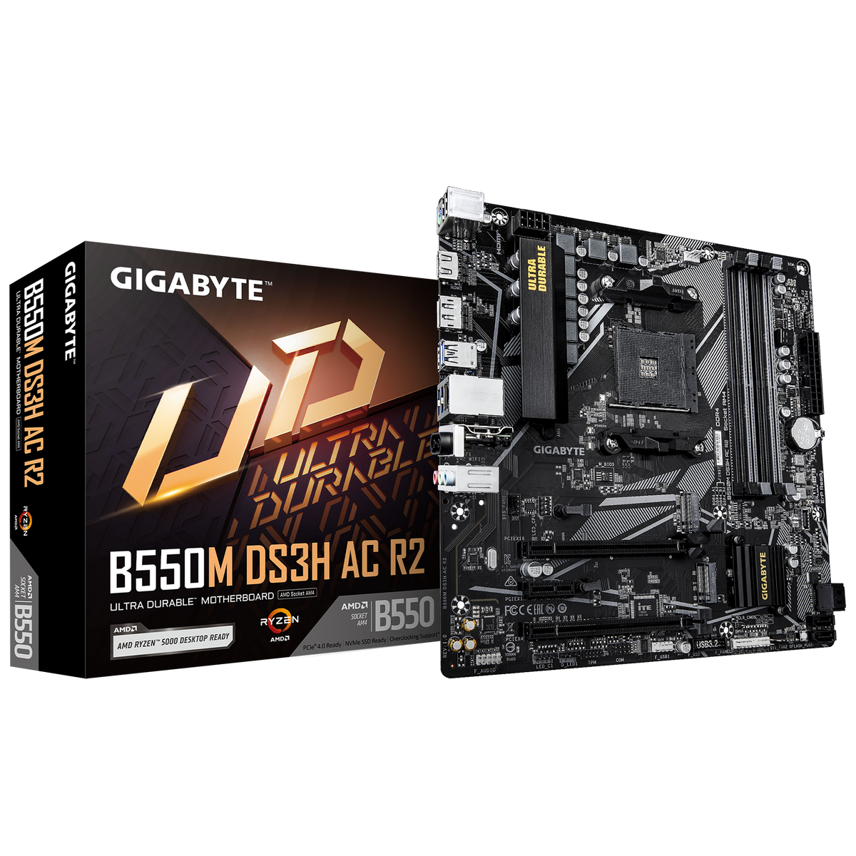 Материнская плата Gigabyte B550M DS3H AC R2 Soc-AM4 AMD B550 4xDDR4 mATX AC`97 8ch(7.1) GbLAN RAID+H