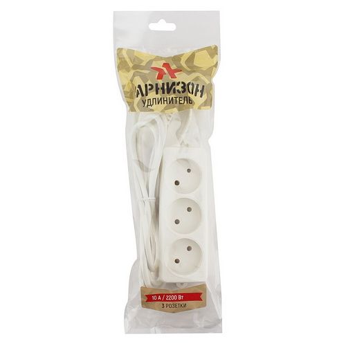 Гарнизон Сетевой фильтр EL-NL3-W-2, 3 розетки  допустимый ток 10А, длина 2м. 