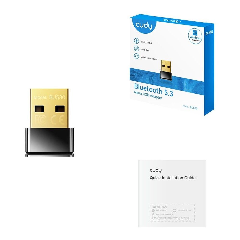 Адаптер беспроводной связи CUDY  BU530  Bluetooth 5.3 Nano USB Adapter, Nano Size, USB 2.0, Windows 
