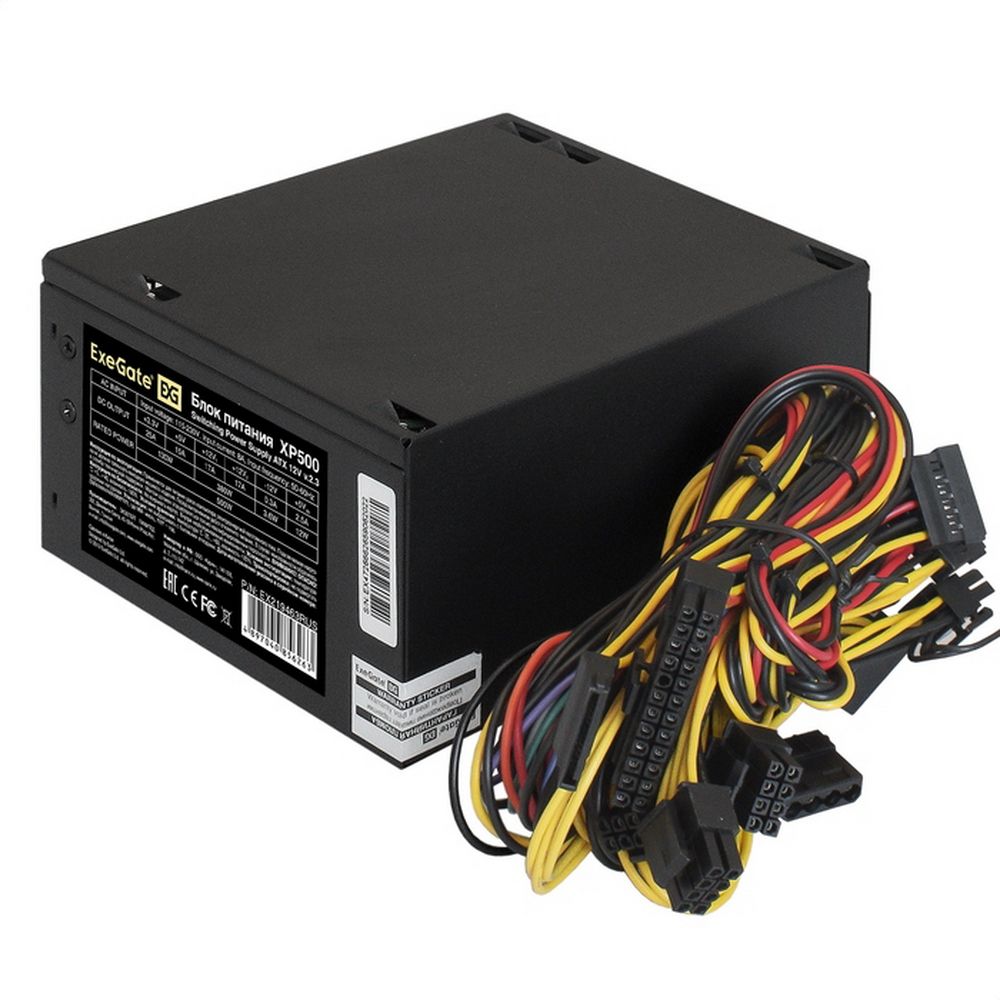 Блок питания 500W ExeGate XP500 (ATX, SC, 12cm fan, 24pin, (4+4)pin, PCI-E, 3xSATA, 2xIDE, black, ка