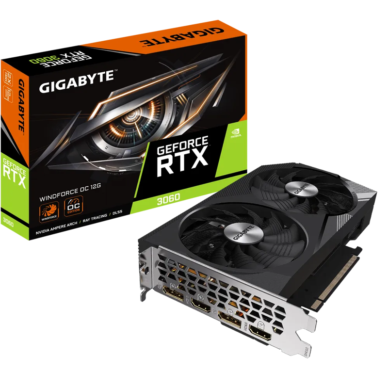 Видеокарта Gigabyte PCI-E 4.0 GV-N3060WF2OC-12GD 2.0 NVIDIA GeForce RTX 3060 12288Mb 192 GDDR6 1792/