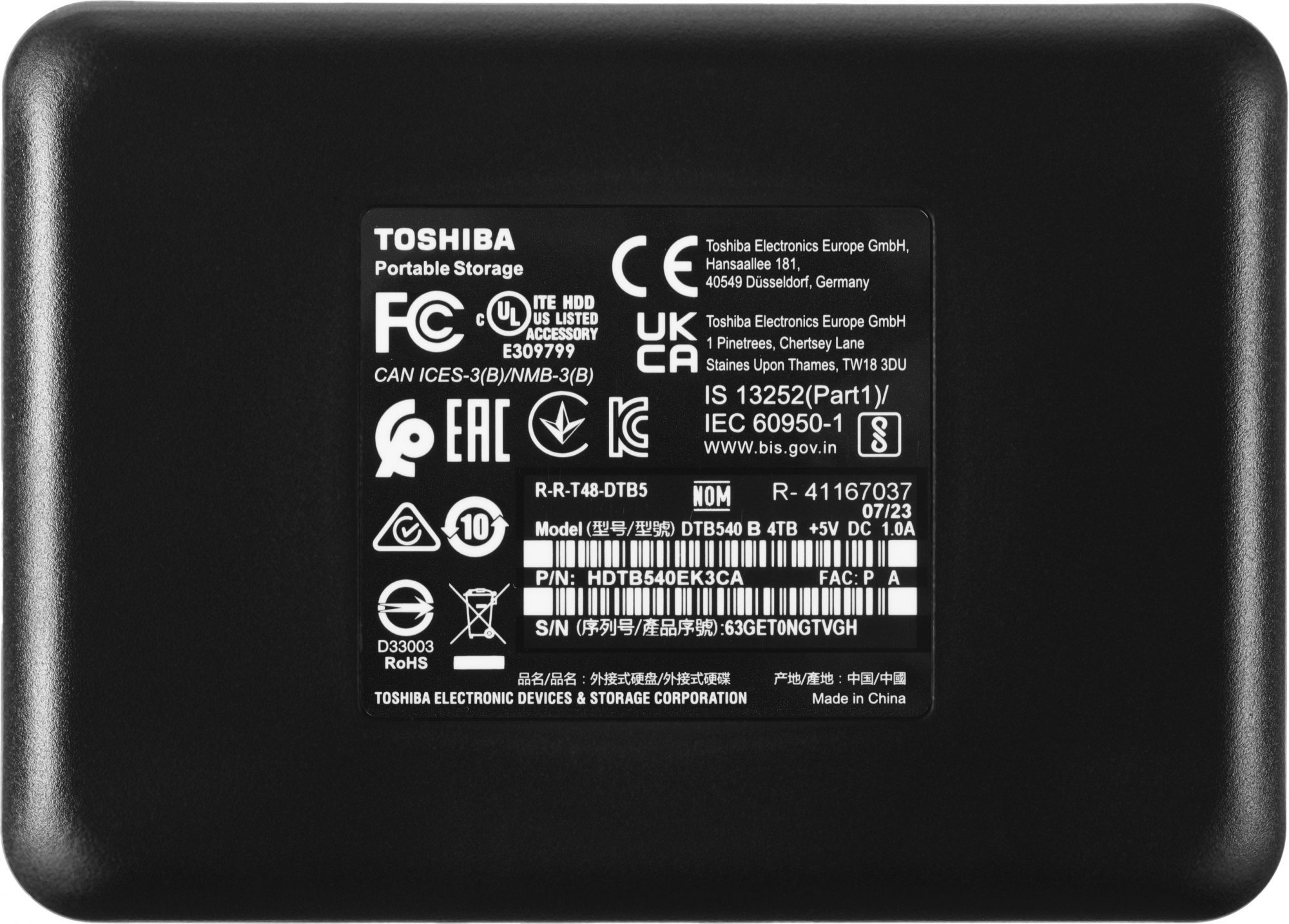 Жесткий диск Toshiba USB3.0 4TB HDTB540EK3CA Canvio Basics 2.5" черный
