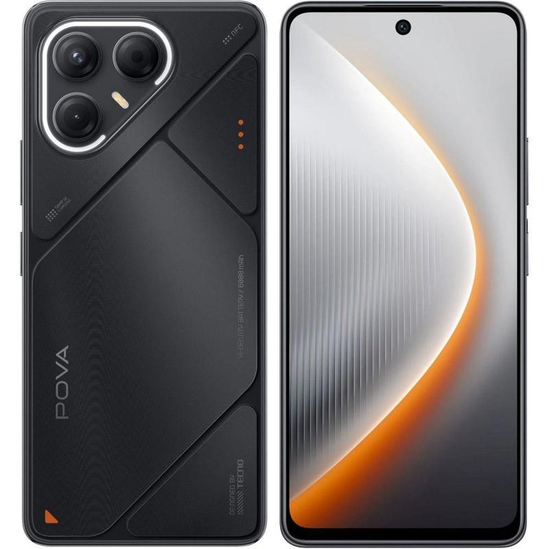 Смартфон Tecno Pova 7 5G 256Gb 8Gb черный моноблок 3G 4G 2Sim 6.78" 1080x2460 Android 15 50Mpix 802.
