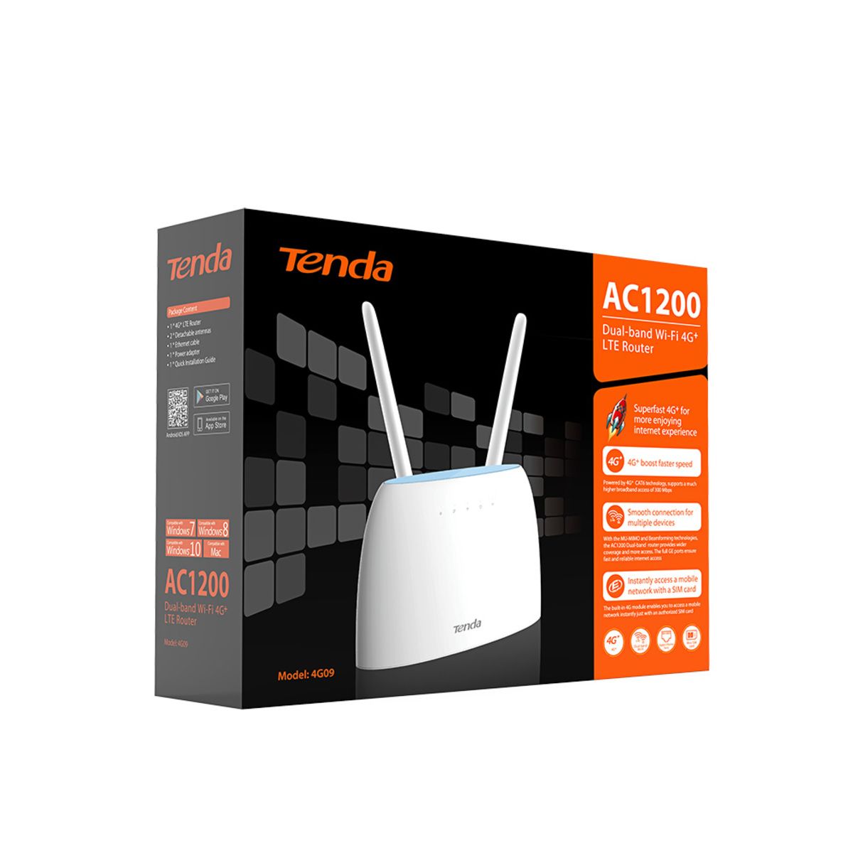 Роутер беспроводной Tenda 4G09 AC1200 10/100/1000BASE-TX/4G cat.6 белый