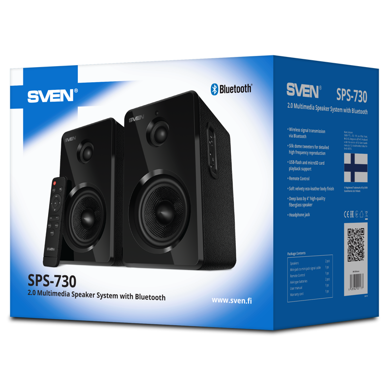 Колонки АС 2.0 SVEN SPS-730, черный (50 Вт, Bluetooth, пульт, USB, microSD)