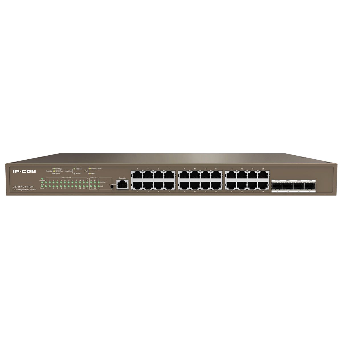 Коммутатор IP-Com G5328P-24-410W (L3) 24x1Гбит/с 4xКомбо(1000BASE-T/SFP) 4SFP 24PoE 370W управляемый
