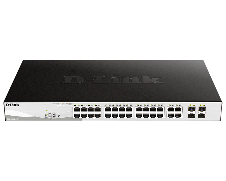 Коммутатор D-Link DGS-1210-28P/FL2A (L2) 24x1Гбит/с 4xКомбо(1000BASE-T/SFP) 24PoE 24PoE+ 193W управл