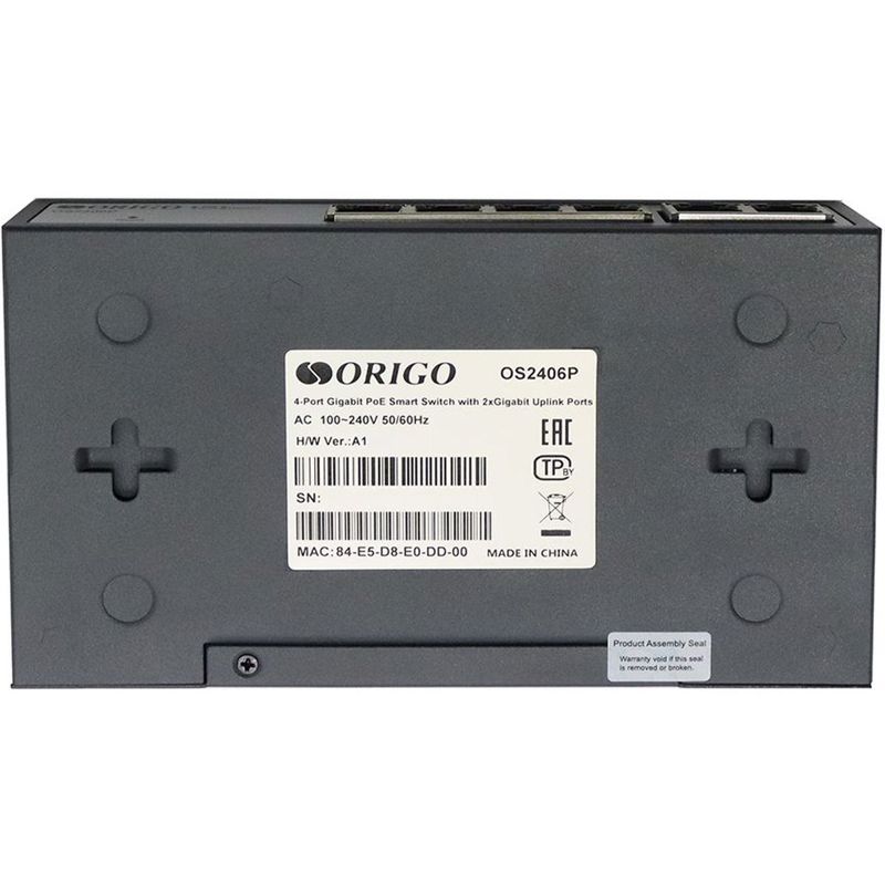 Коммутатор Origo OS2406P/60W OS2406P/60W/A1A (L2) 6x1Гбит/с 4PoE 60W настраиваемый