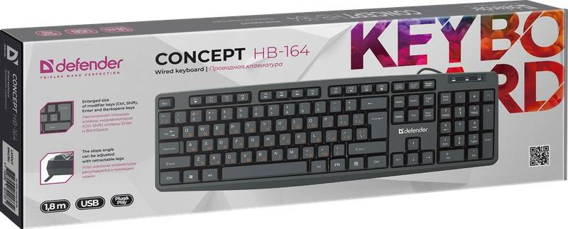 Клавиатура Defender Concept HB-164 черный USB Multimedia (45164)