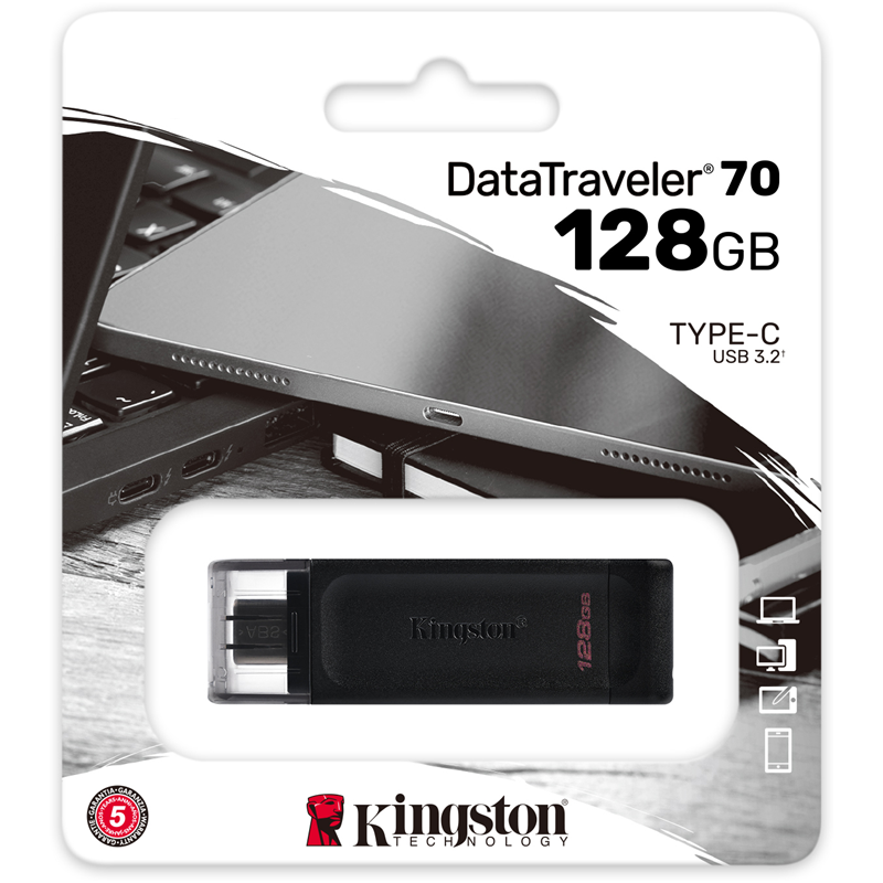 Флеш Диск Kingston 128GB DataTraveler 70 Type-C DT70/128GB USB3.0 черный