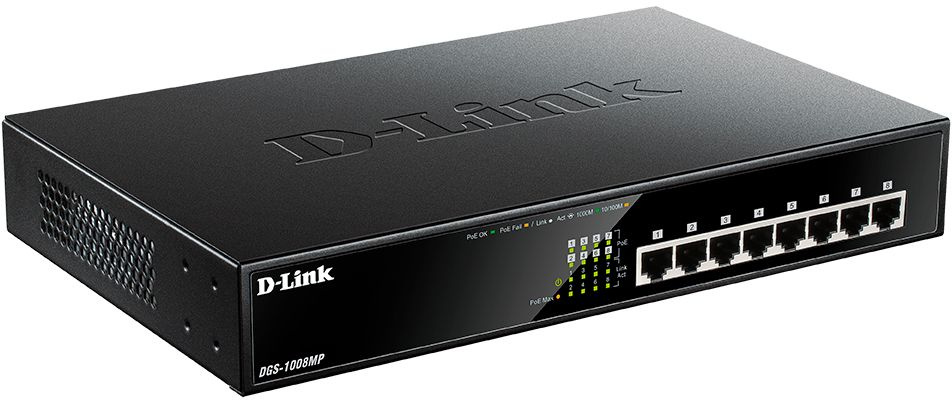 Коммутатор D-Link DGS-1008MP/B1A 8x1Гбит/с 8PoE+ 125W неуправляемый