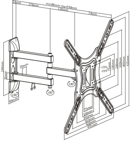 Кронштейн для телевизора Ultramounts UM870 черный 23"-55" макс.30кг настенный поворот и наклон
