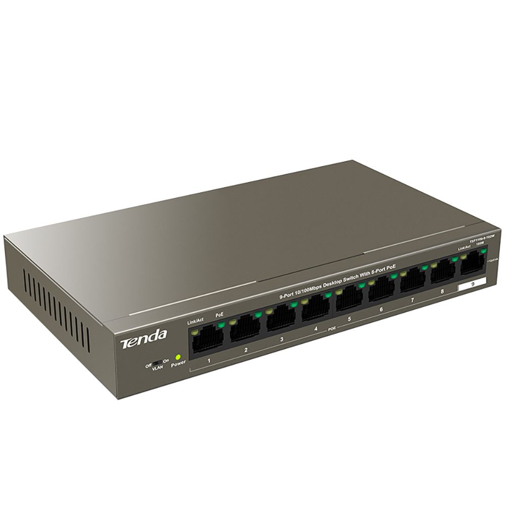 Коммутатор Tenda TEF1109P-8-102W (L2) 9x100Мбит/с 8PoE 92W неуправляемый