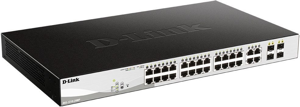 Коммутатор D-Link DGS-1210-28MP DGS-1210-28MP/F 24x1Гбит/с 4xКомбо(1000BASE-T/SFP) 24PoE+ 370W настр
