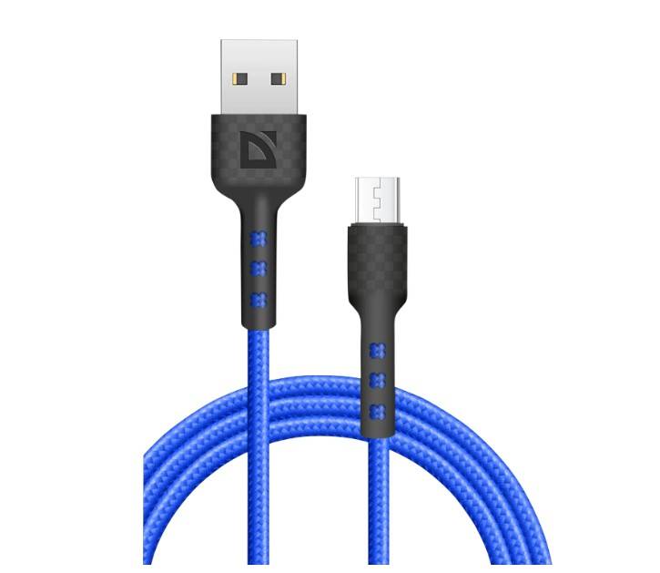 Defender Кабель F181, USB 2.0 (AM) - microUSB 2.0 (BM), 1метр, 2.4А, нейлоновая оплетка, синий.