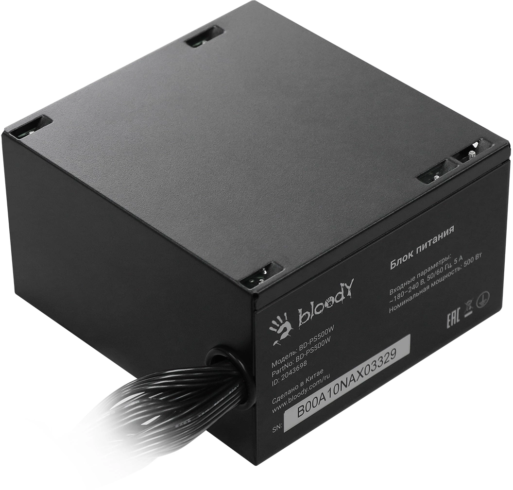 Блок питания Bloody ATX 500W BD-PS500W 80 PLUS WHITE (20+4pin) APFC 120mm fan 6xSATA RTL