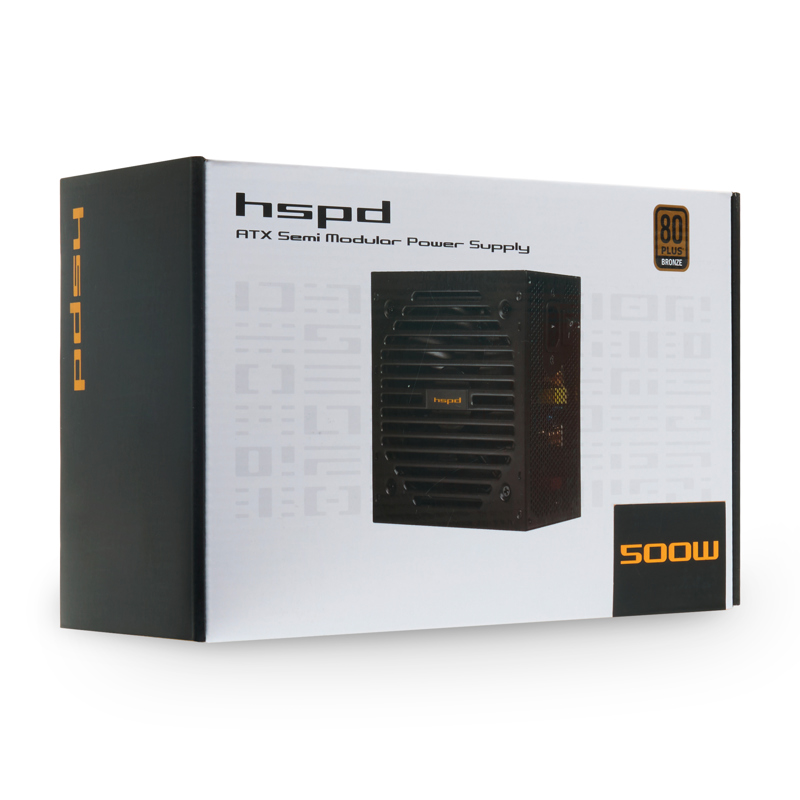 Блок питания HSPD, 500W 80+ Bronze (ATX, 2.31, Semi-modular, 1x24(20+4)pin 550mm, 1xCPU*2 8(4+4)pin 