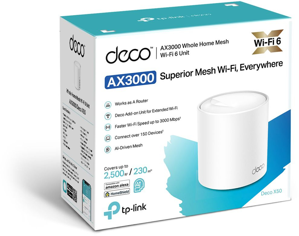 Бесшовный Mesh роутер TP-Link Deco X50(1-Pack) AX3000 10/100/1000BASE-TX белый