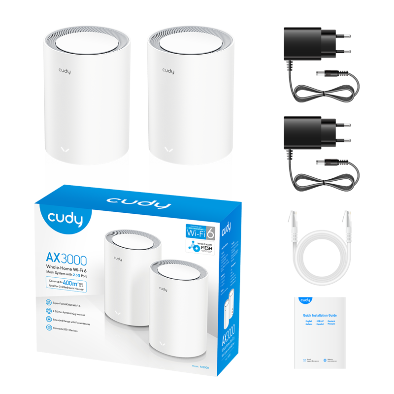 Маршрутизатор CUDY AX1800 Wi-Fi 6 Mesh Solution 2-Pack,Chipset MediaTek, Dual-Band, 802.11ax/ac/a/b/