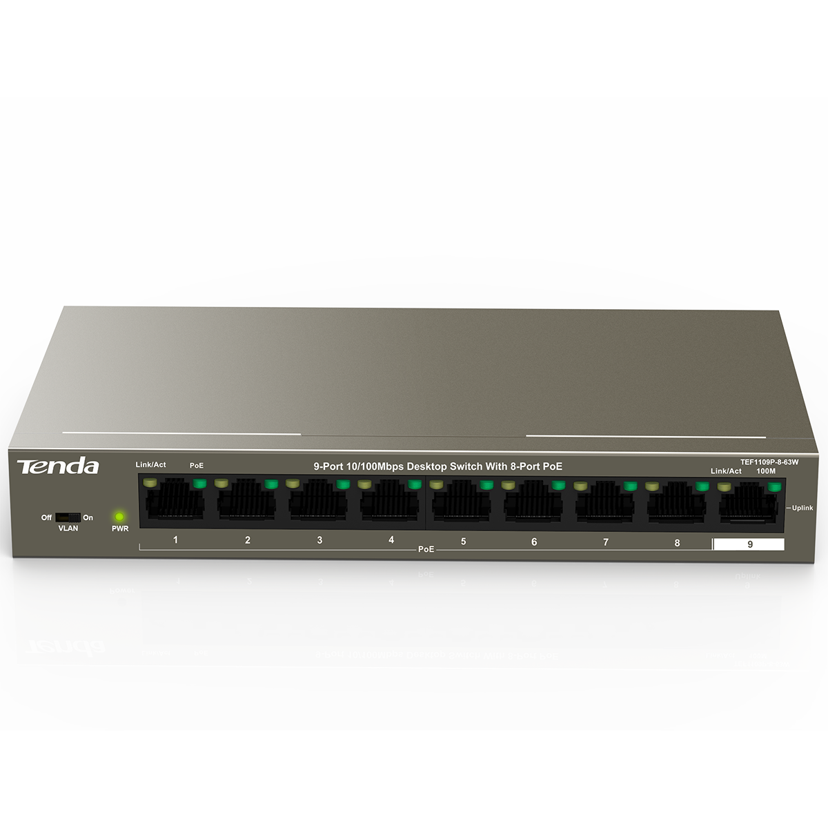Коммутатор Tenda TEF1109P-8-63W 9x100Мбит/с 8PoE 58W неуправляемый