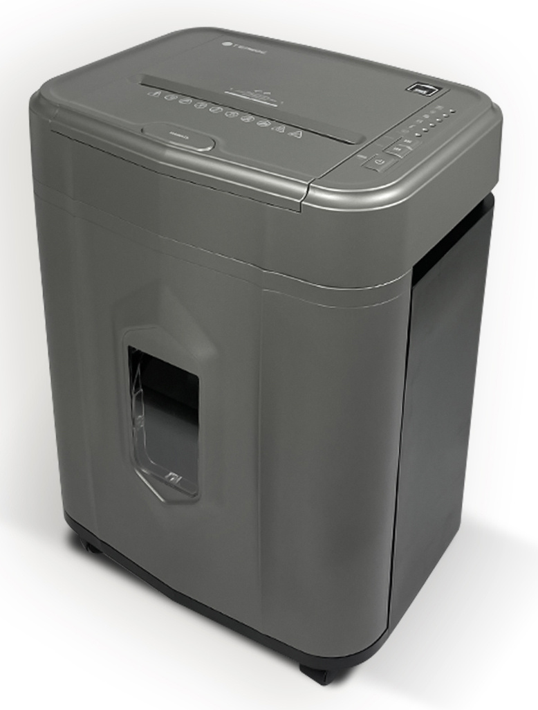 Шредер Heleos АП23-5 серый/серебристый с автоподачей (секр.P-5) фрагменты 145лист. 23лтр. скрепки ск