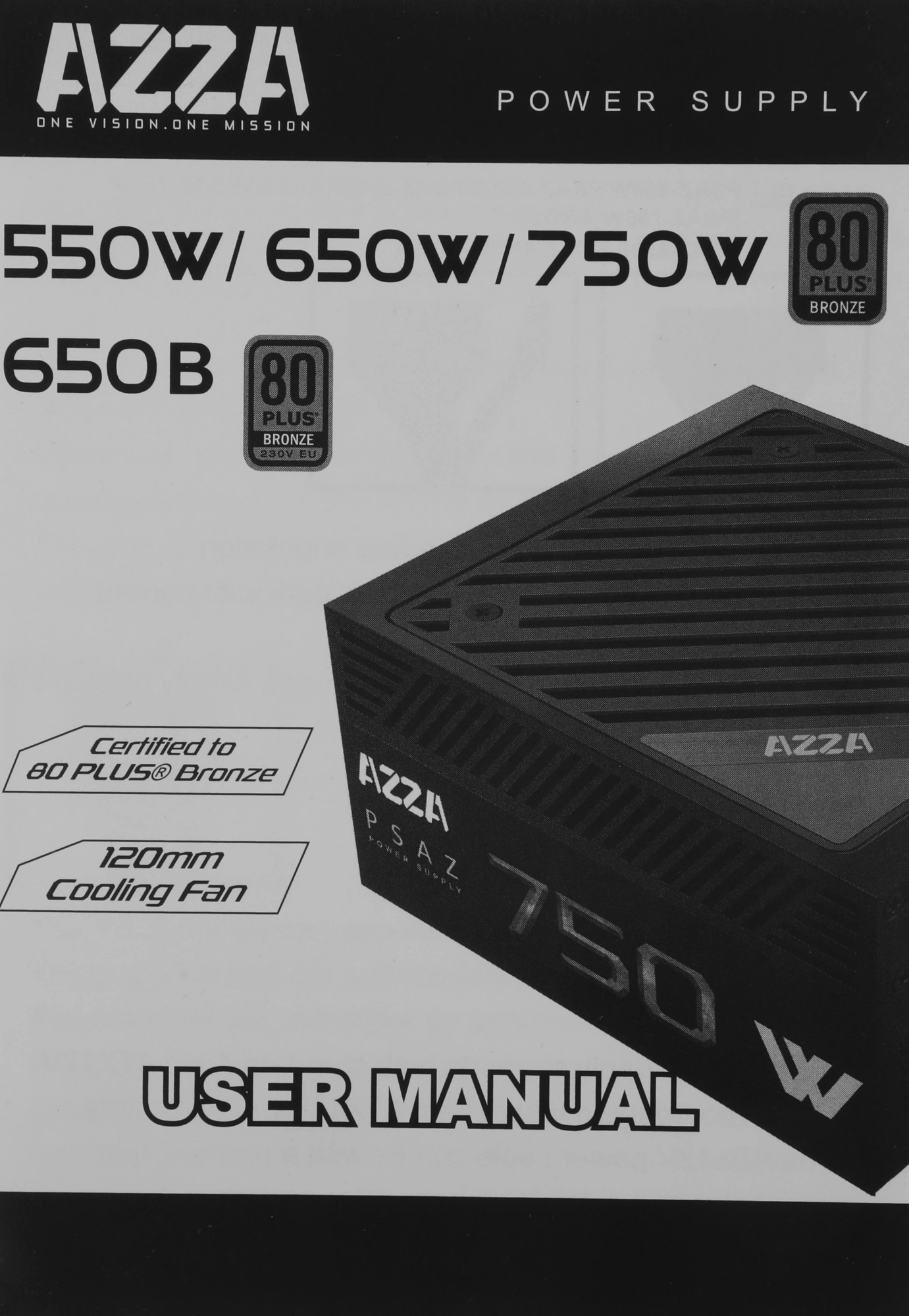 Блок питания Azza ATX 750W PSAZ-750W 80+ bronze (20+4pin) APFC 120mm fan 5xSATA RTL