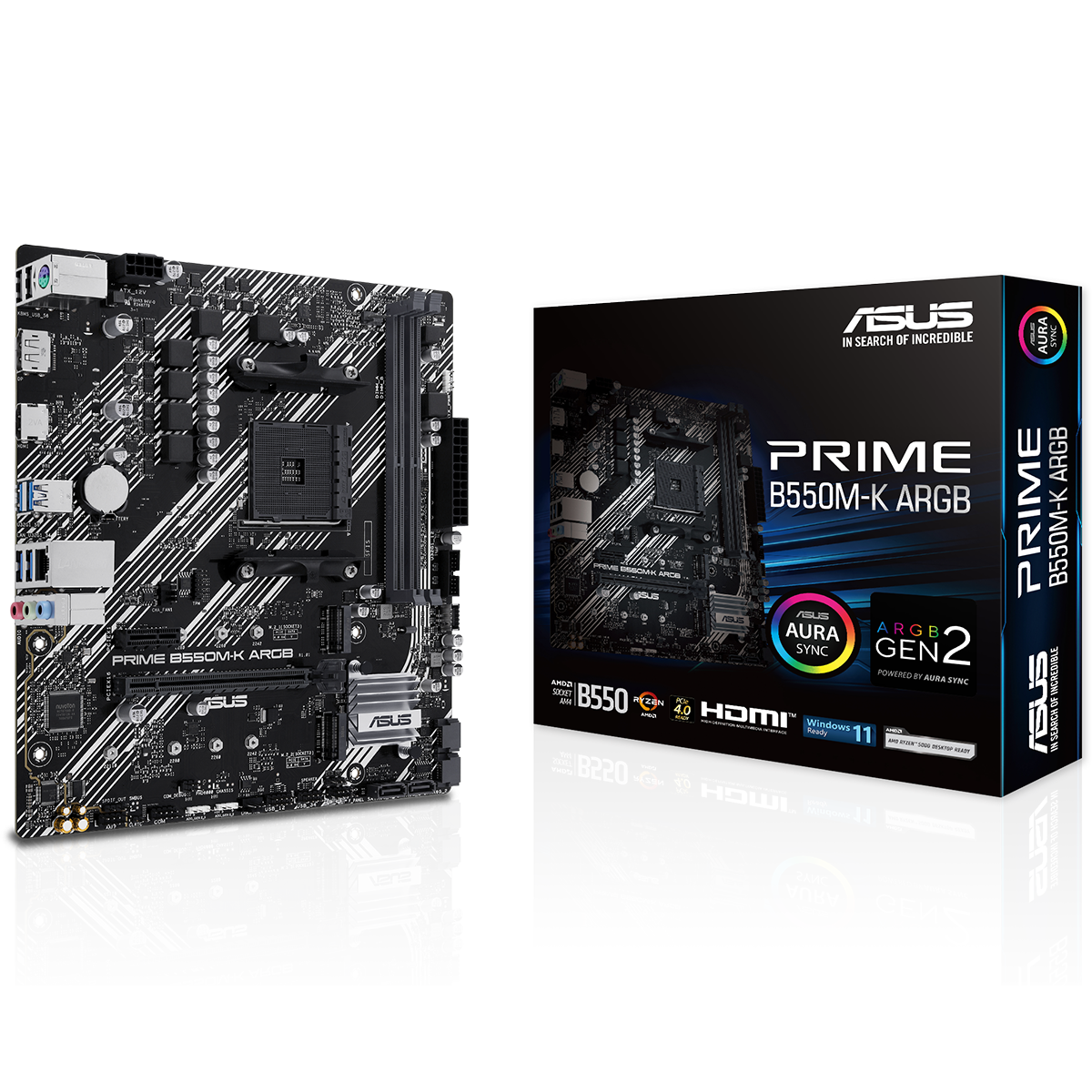 Материнская плата ASUS PRIME B550M-K ARGB AM4 mATX 2xDDR4 PCIEx16 PICEx1 2xM.2 DP HDMI GLAN