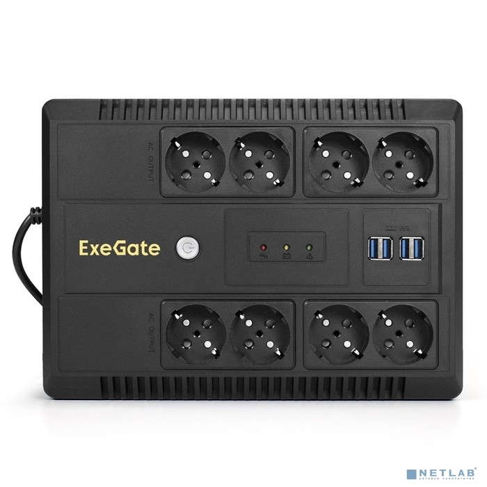 Exegate EX293853RUS ИБП ExeGate NEO NNB-600.LED.AVR.8SH.CH <600VA/360W, LED, AVR, 8*Schuko, 4*USB-по