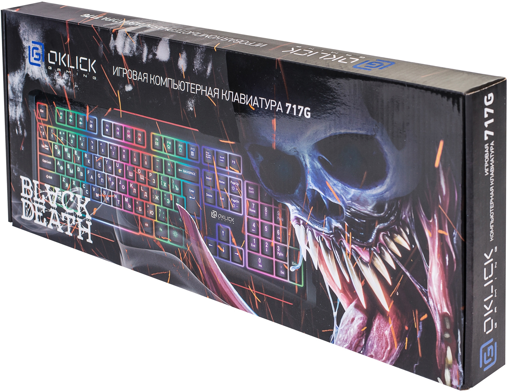 Клавиатура Оклик 717G BLACK DEATH черный/оранжевый USB Multimedia for gamer LED (476395)