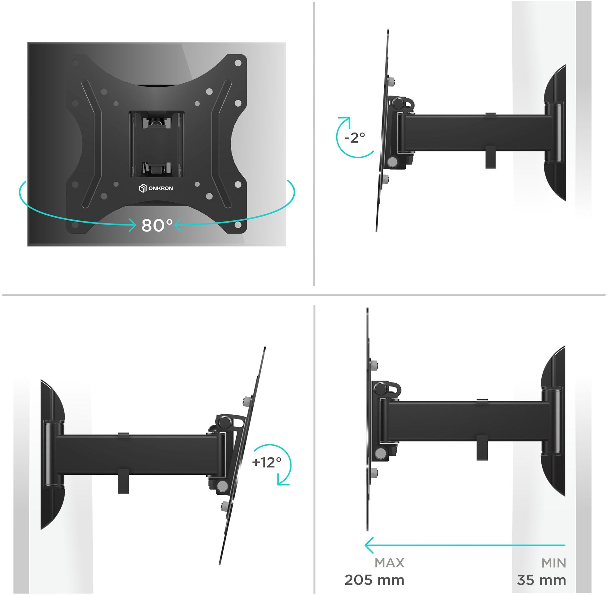 Кронштейн для телевизора Onkron M2S черный 17"-43" макс.35кг настенный поворот и наклон