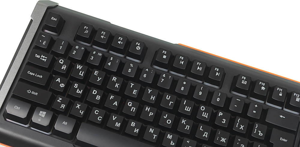 Клавиатура Оклик 717G BLACK DEATH черный/оранжевый USB Multimedia for gamer LED (476395)