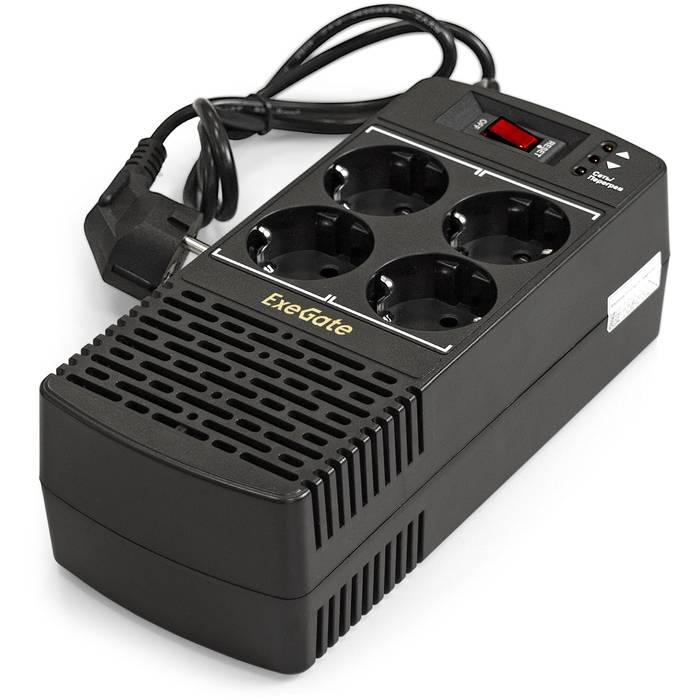 Exegate EP285941RUS Стабилизатор ExeGate Power AD5000-500 (500VA/300W, диапазон 150...280В, 4 евроро