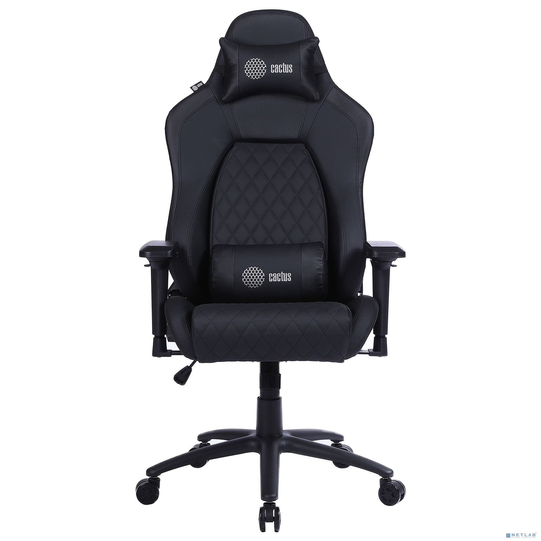 Кресло игровое Cactus CS-CHR-130-M с вибромассажем черный экокожа с подголов. крестов. черный