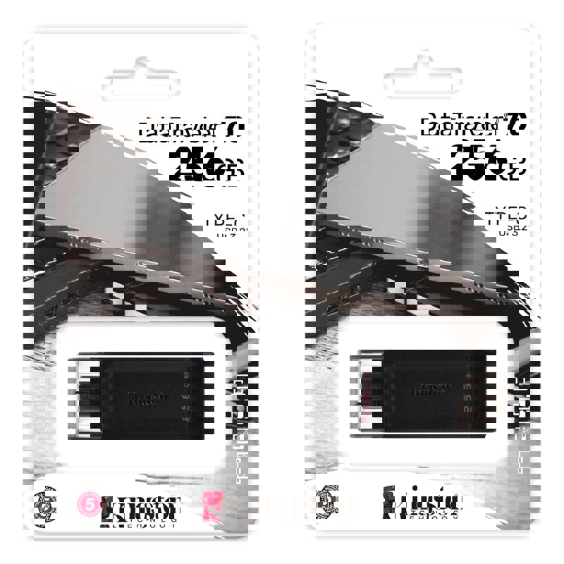 Флеш Диск Kingston 256GB DataTraveler 70 Type-C DT70/256GB USB3.0 черный