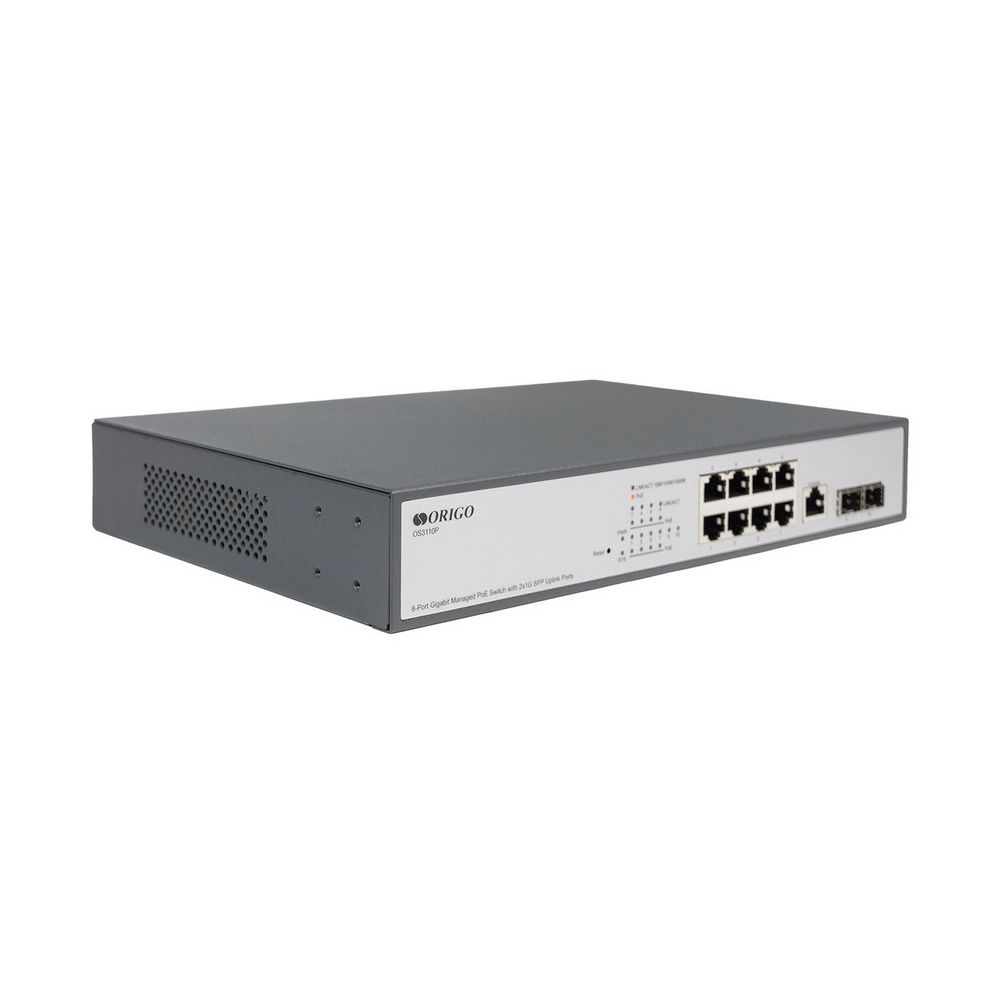 Коммутатор Origo OS3110P OS3110P/135W/A1A (L2) 8x1Гбит/с 2xКомбо(1000BASE-T/SFP) 2SFP 8PoE 8PoE+ 135