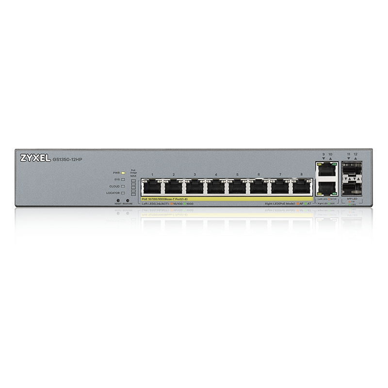 Коммутатор Zyxel GS1350-12HP-EU0101F (L2) 10x1Гбит/с 2SFP 8PoE+ 130W управляемый