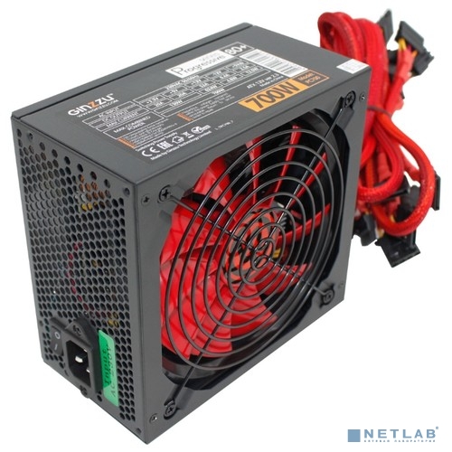 Ginzzu PC700 14CM(Red) 80+ black,APFC,24+4p,2 PCI-E(6+2), 7*SATA, 4*IDE,оплетка, кабель питания,цвет