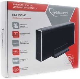 Gembird EE3-U3S-80 Внешний корпус 3.5" чёрный, USB 3.0, SATA, HDD/SSD, до 2 Тб, алюминий