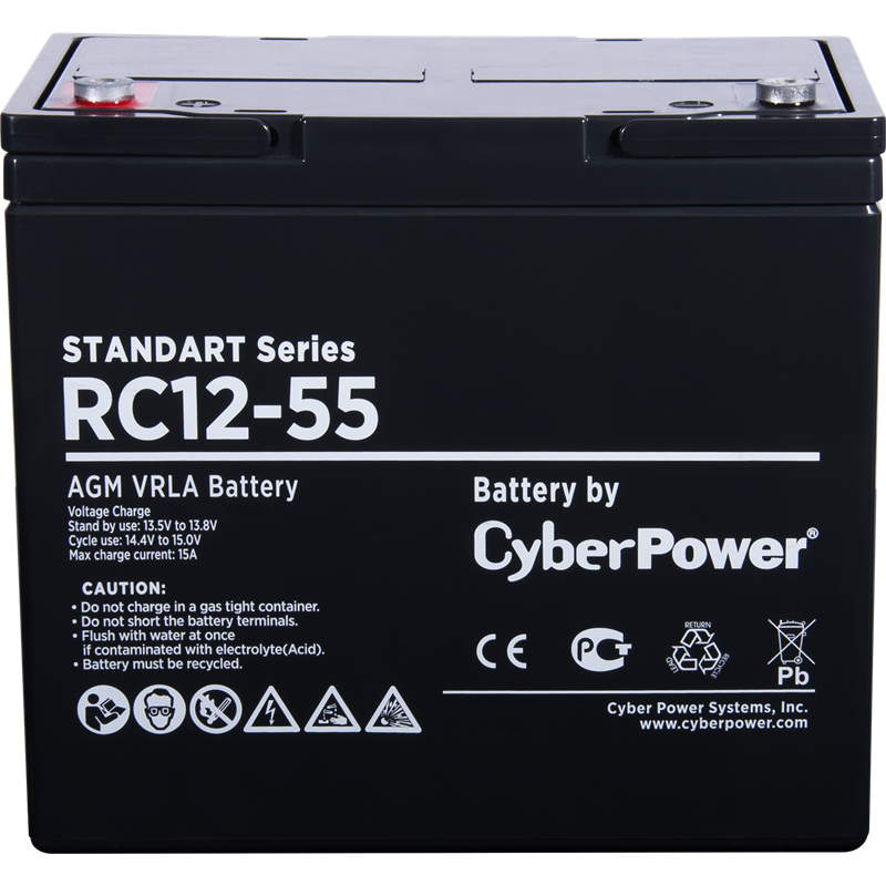 Аккумуляторная батарея CyberPower RC 12-55 12В/55Ач, клемма Болт М6 (230х138х205мм (227мм)/ 17кг/ Ср