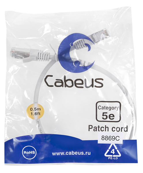 Патч-корд Cabeus PC-FTP-RJ45-Cat.5e-0.5m-LSZH Патч-корд F/UTP, категория 5е, 2xRJ45/8p8c, экранирова