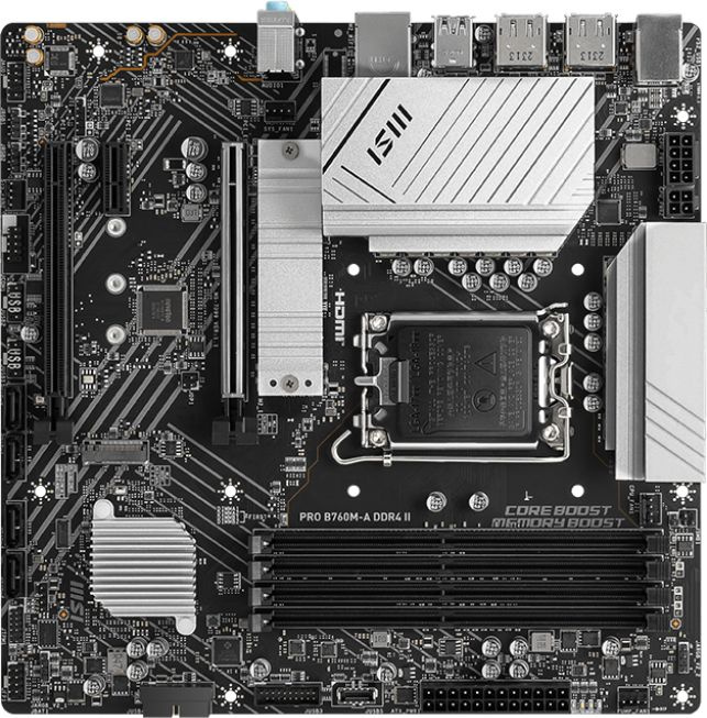 Материнская плата MSI PRO B760M-A DDR4 II Soc-1700 Intel B760 4xDDR4 mATX AC`97 8ch(7.1) 2.5Gg+HDMI+