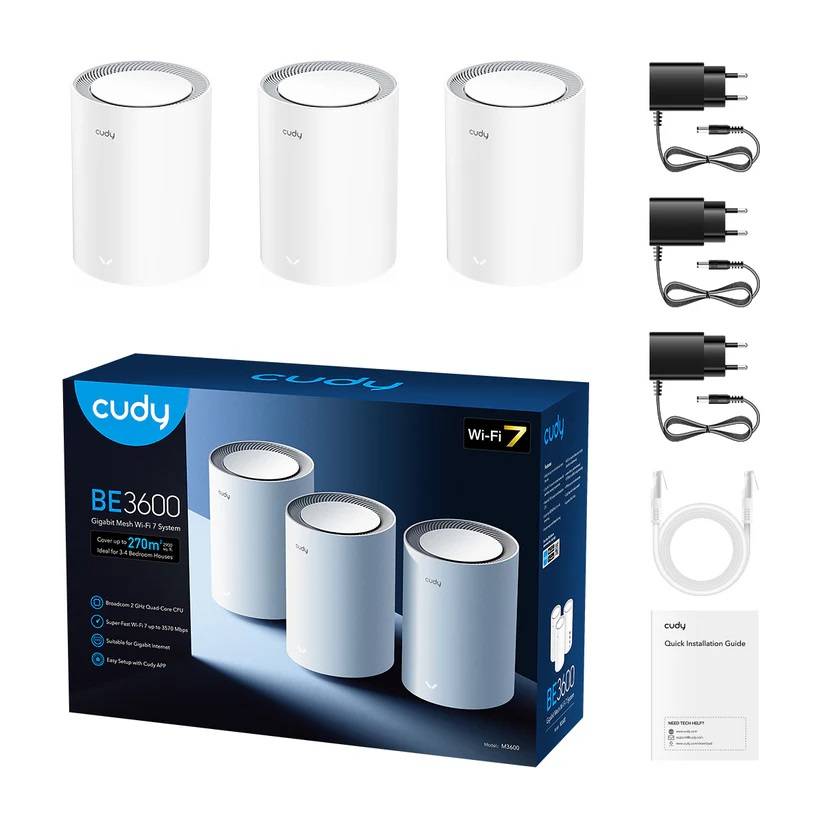 Маршрутизатор CUDY BE3600 Wi-Fi 7 Mesh Solution Gigabit Dual Band 3-Pack, Chipset Broadcom, 802.11be