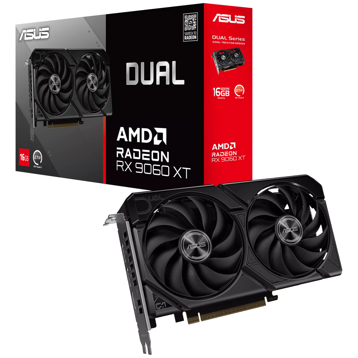 Видеокарта Asus PCI-E 5.0 DUAL-RX9060XT-16G AMD Radeon RX 9060XT 16Gb 128bit GDDR6 2620/20000 HDMIx1