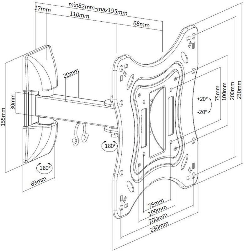 Кронштейн для телевизора Ultramounts UM865 черный 23"-42" макс.20кг настенный поворотно-выдвижной и 